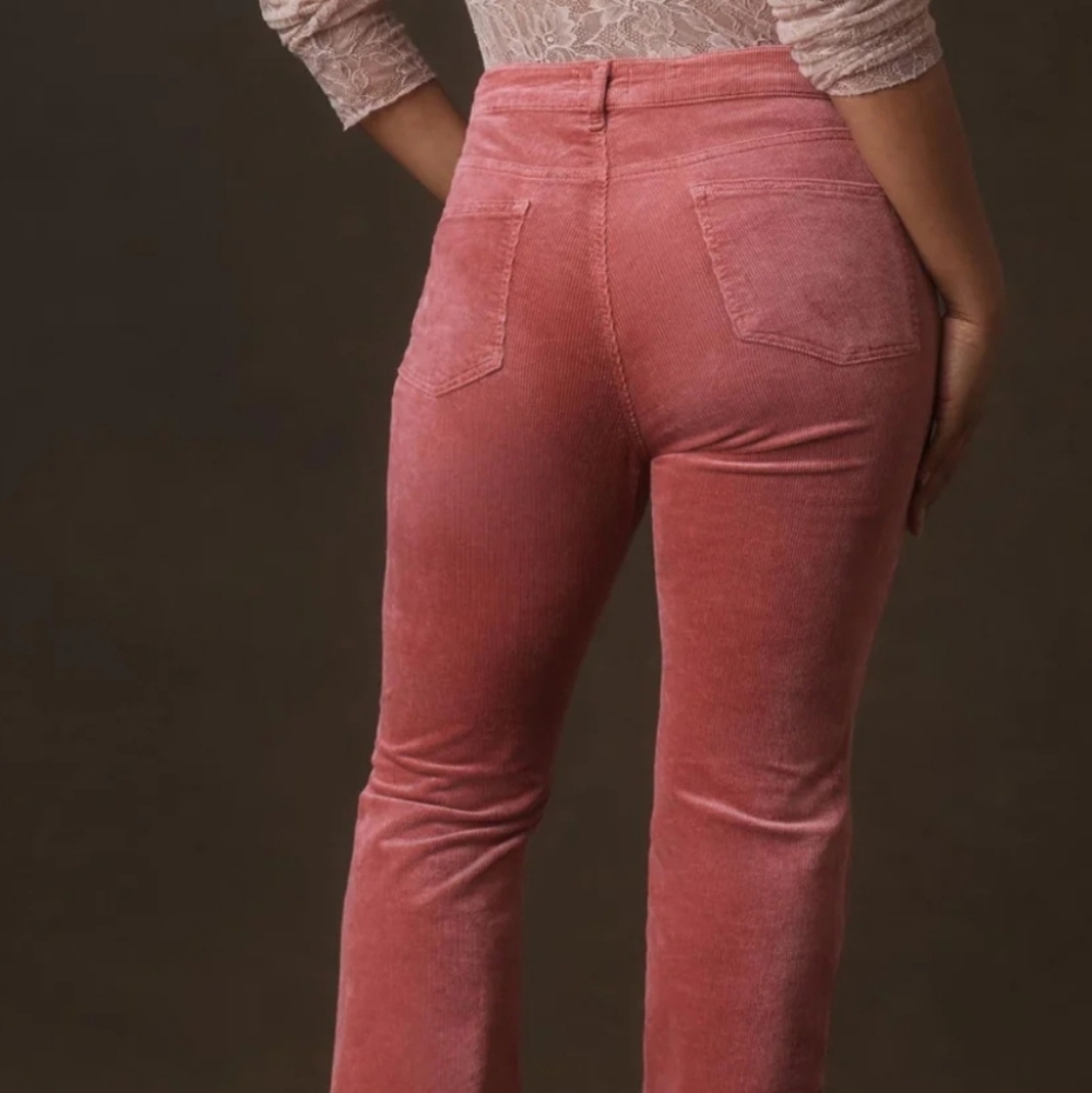Anthropologie Pilcro The Yaya Mid Rise Crop Flare Corduroy Jeans Pink 32 Boho - Picture 11 of 11